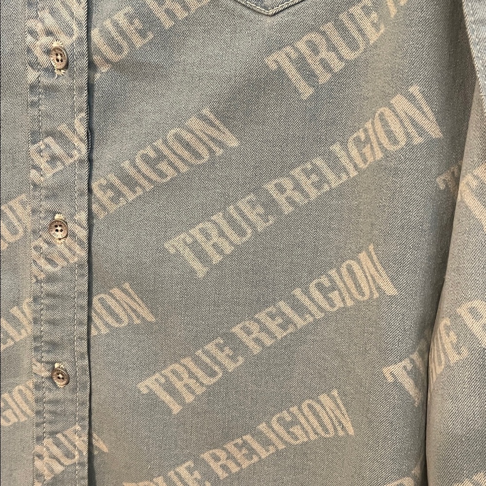 NWT True Religion Denim Logo Blue Shirt Dress - Picture 12 of 16
